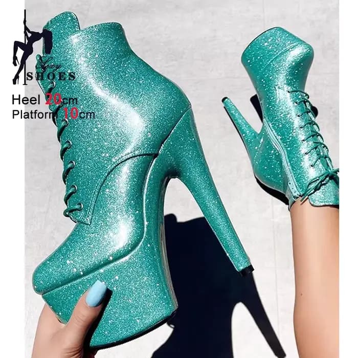 2025 nouvelle femme 20CM/8 pouces Ultra haut talon anti-dérapant plate-forme discothèque bottines pôle danse talons paillettes modèle T Show chaussures