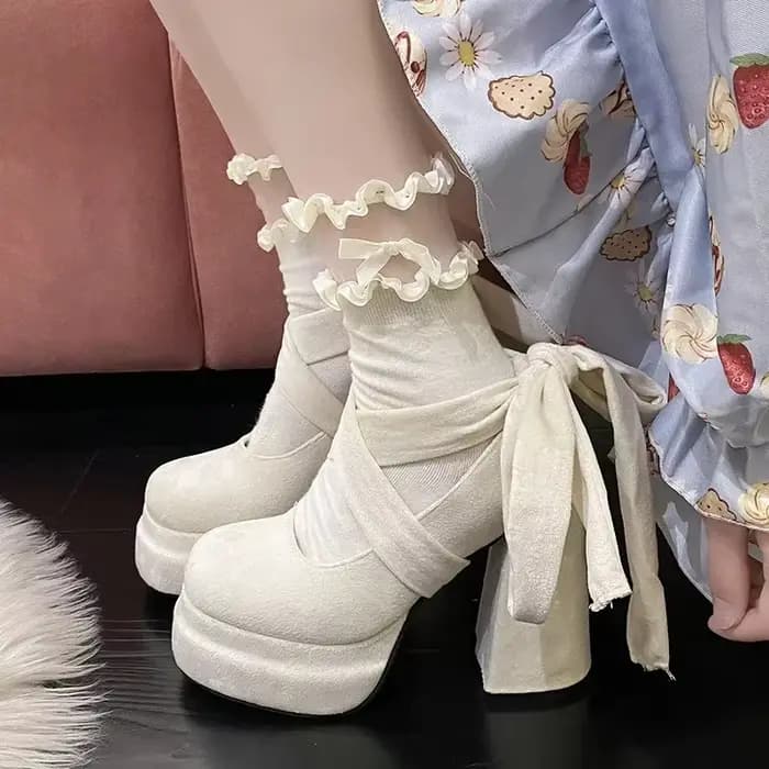 Plate-forme Mary Janes chaussures femmes daim luxe talon haut à lacets tendance Lolita