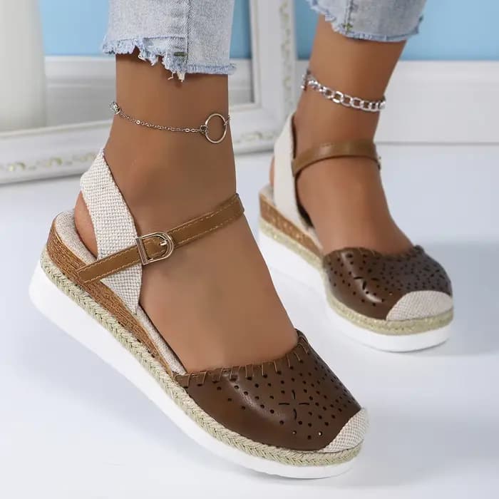 Femmes bout fermé sandales à talons compensés mode Espadrilles plate-forme