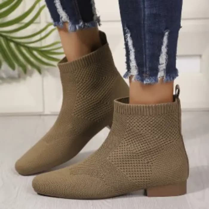 Cheville chaussette bottes pour femmes mode talon moyen tête ronde tricoté court Chelsea