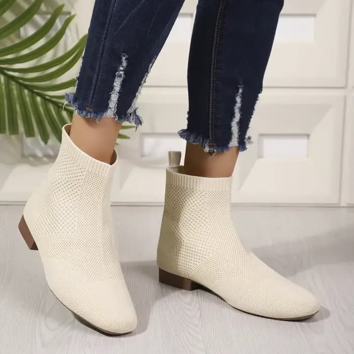 Cheville chaussette bottes pour femmes mode talon moyen tête ronde tricoté court Chelsea