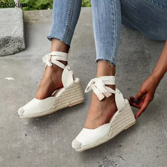 Nouvelles sandales espadrilles à bride cheville pour femme 2026 – Chaussures décontractées d'été respirantes en toile de lin et chanvre