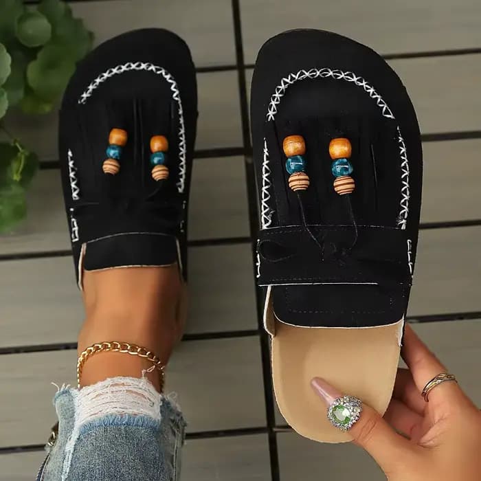 Nouvelles mules pour femmes 2026 style rétro à pampilles et perles