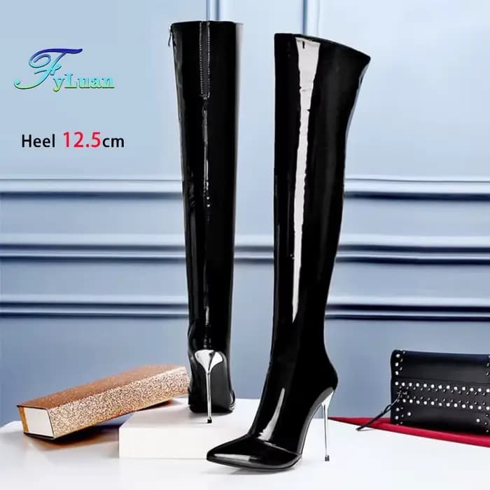 Cuissardes à talons aiguilles holographiques pour femmes