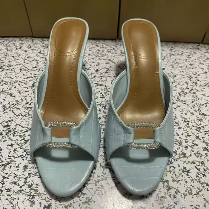Bout ouvert talons hauts femmes Mules sandales de luxe strass boucle mode chaussures d'été Stiletto évider dame