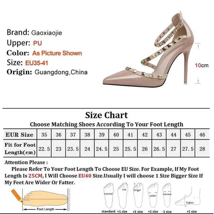 Europe et amérique été femmes chaussures à talons hauts mode bout pointu bouche peu profonde Rivet évider discothèque