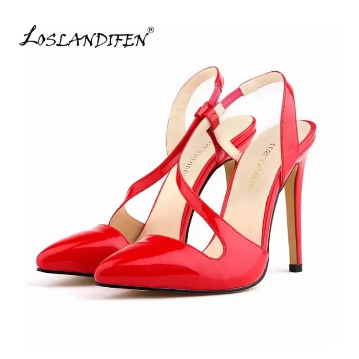 LOSLANDIFEN-Escarpins pointus en cuir pour femmes, chaussures à talons hauts, sexy, été, automne, mariage, rouge, 302-15PA, nouveau