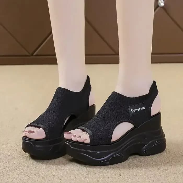 Sandales femmes été Version coréenne poisson bouche chaussures mode tricot maille respirant plate-forme compensée Sport