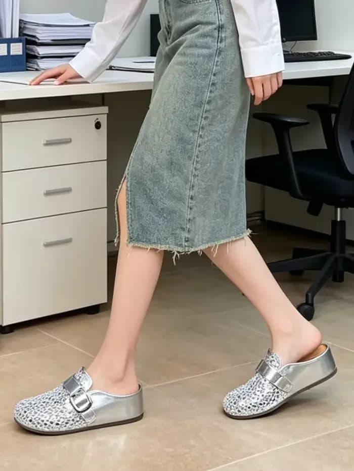 Mules coréennes ajourées en maille pour femmes