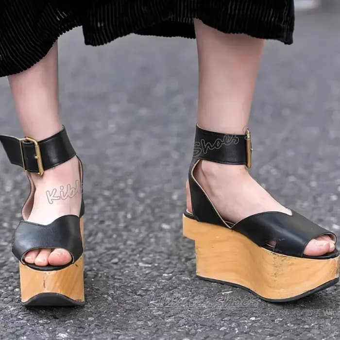 Mule pompe plate-forme couleur mixte mode élégant concis luxe femmes chaussures nouvelle boucle sangle bout rond hauteur augmentant en cuir