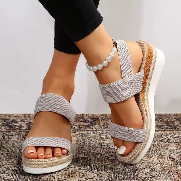 Sandales à talons compensés pour femmes, sandales d'été à plateforme de pied, ensemble ample bouche de poisson