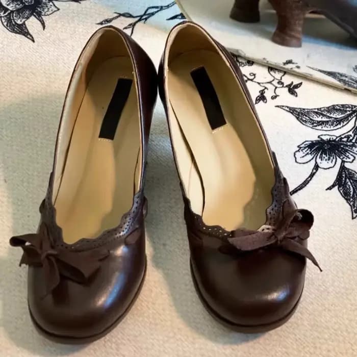 Escarpins Vintage marron à talons épais pour femmes
