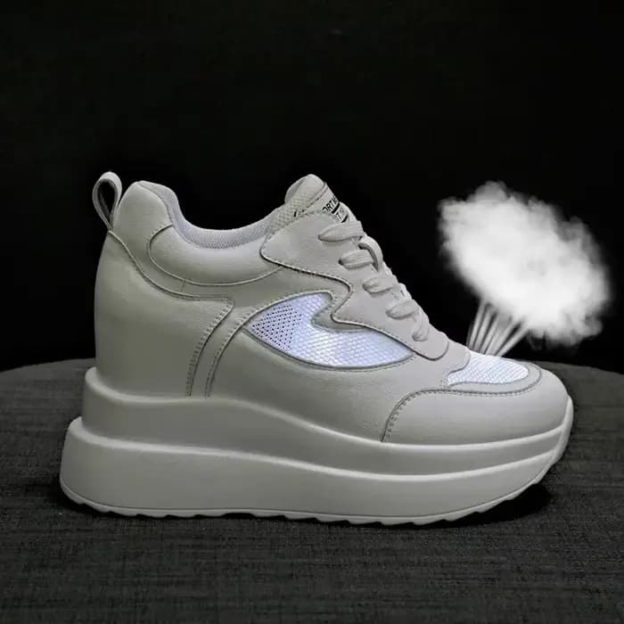 Talons compensés femmes baskets en cuir chaussures de marche hauteur interne augmenter 10 cm femme