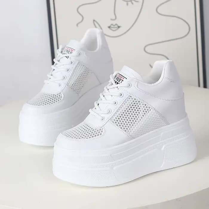 Baskets à plateforme en cuir véritable pour femmes