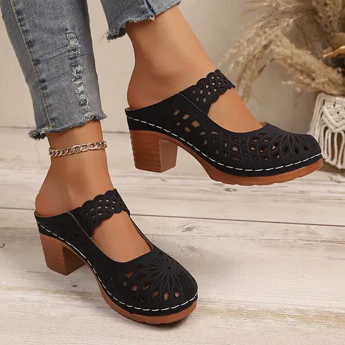 Talon bas compensés pour femmes pantoufles pour femmes à la mode et polyvalentes talon moyen épais semelle souple creux fermé b®соножки жletiе