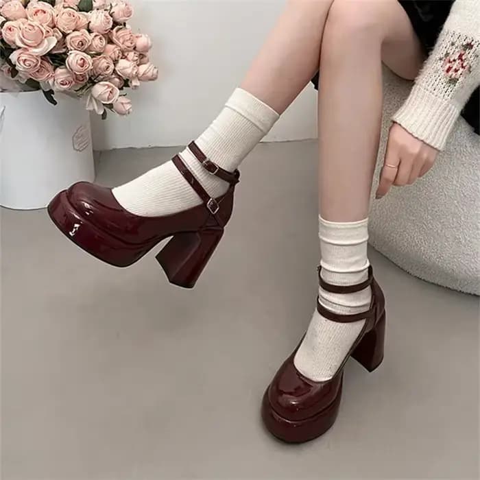 Mary-Escarpins à Essence à Talons Épais pour Femme et Fille
