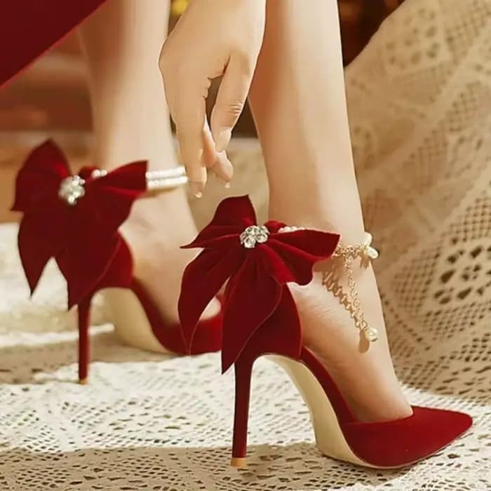Escarpins pour femmes chaussures de mariage à talons fins 2025 papillon rouge