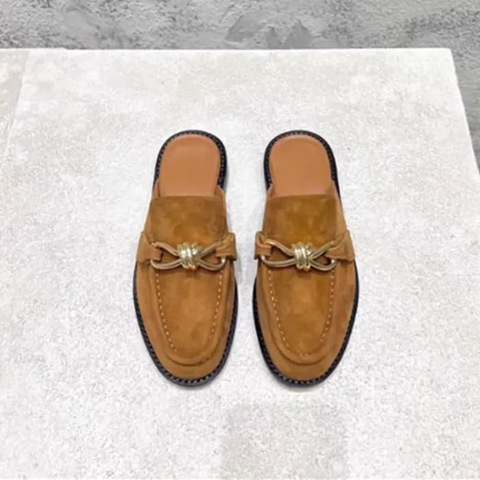 Mules en cuir véritable de haute qualité avec boucle métallique pour femmes