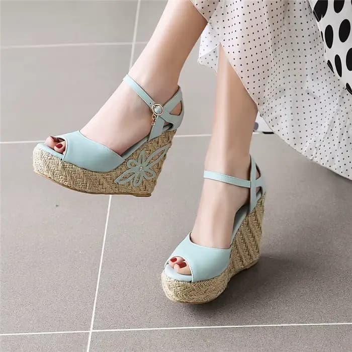 Sandales compensées pour femmes, chaussures d'été tendance, tongs gladiateur à plateforme tricotée, décontractées, blanches et roses, pour soirée, grande taille 45