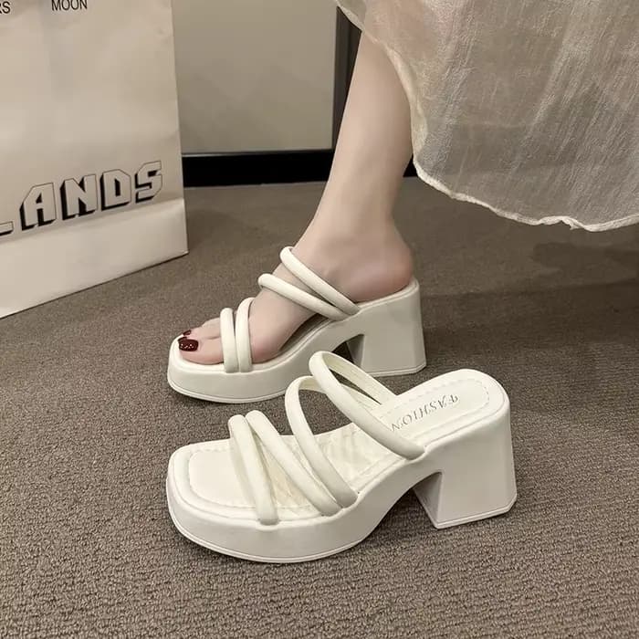 Sandales à talons hauts et plateforme, grande taille, bout carré, imperméables, nouveau style été, élégance simple, mules à talon épais