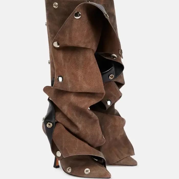 Bottes en denim amovibles avec poignées en métal, chaussures à talons hauts de 10cm, 35-45, modèle Internet rouge, bottes de cuisse pour tapis rouge, mode de marche, 2024