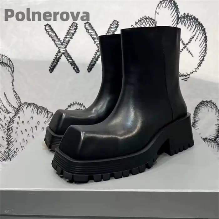 Bottes de moto à bout carré et semelle épaisse pour femmes et hommes