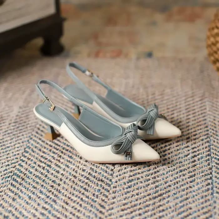 Sandales fermées pour femme été 2025 chaussures Sexy nœud bout pointu avec talons bas H confort Chic et élégant