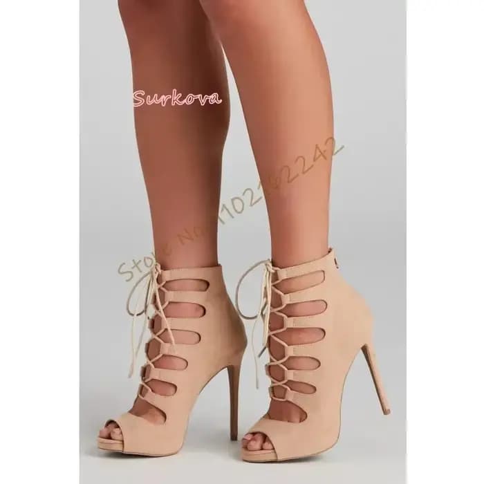 Été Camel bout ouvert talons hauts femmes Stiletto creux sangle croisée sandales élégant mode daim chaussures pour femmes gladiateur 46