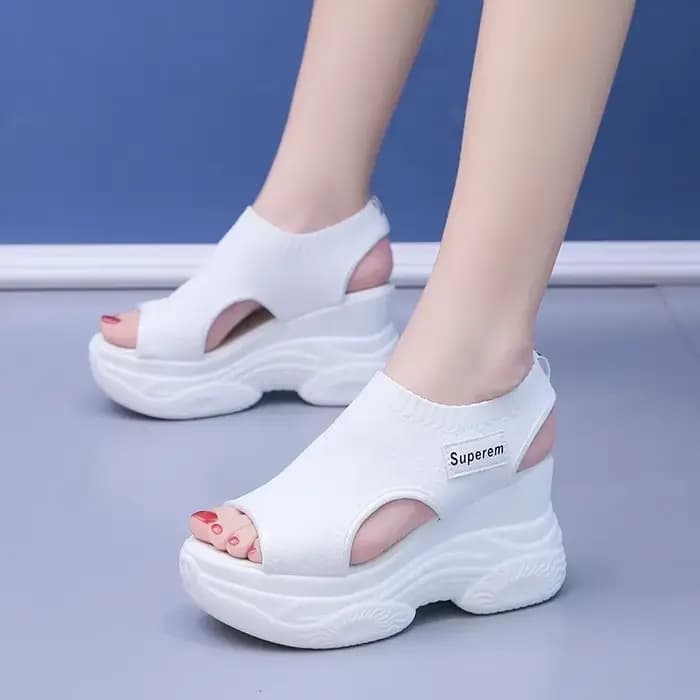 Sandales femmes été Version coréenne poisson bouche chaussures mode tricot maille respirant plate-forme compensée Sport