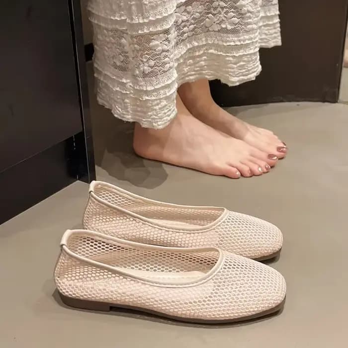 Maille Mary Jane chaussures pour femmes 2025 printemps nouvelle Niche bout rond bouche peu profonde plat Ballet
