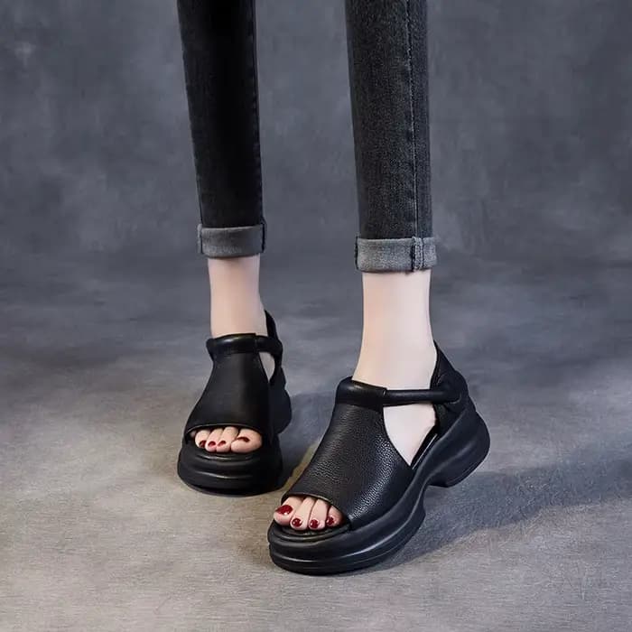 DRKANOL 2026 chaussures d'été femmes sandales à talons épais nouveau Design crochet et boucle en cuir véritable bout