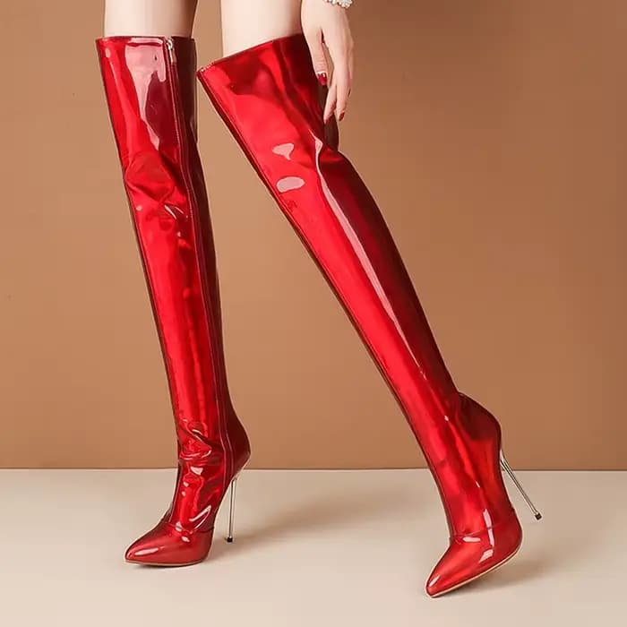 Cuissardes à talons aiguilles holographiques pour femmes
