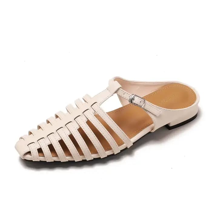 Style rétro été bout pointu femmes sandales mode évider dames robe extérieure appartements gladiateur