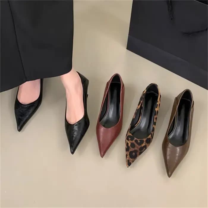 Eilyken-Escarpins à imprimé léopard pour femmes, sandales élégantes à bout pointu, talons bas fins, chaussures de fête de mariage