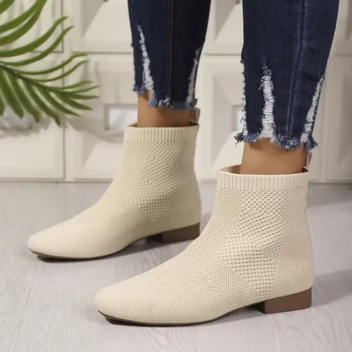 Cheville chaussette bottes pour femmes mode talon moyen tête ronde tricoté court Chelsea