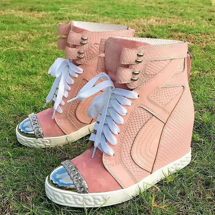 Métal doré orteil haut compensé Patchwork espadrilles décontractées femmes hauteur intérieure augmentée daim couleur
