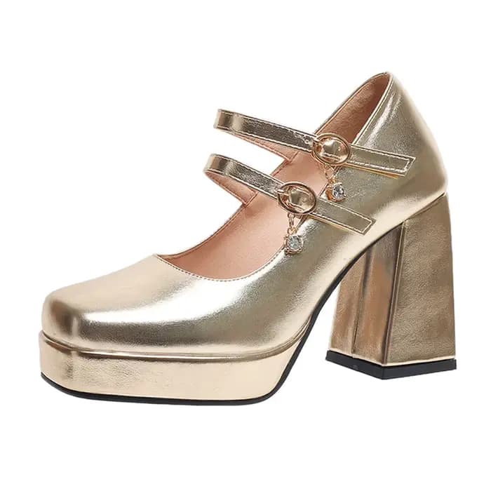 Chaussures à talons hauts épais pour femmes, imperméables, bout carré, à la mode, pour fête de mariage, mariée, bureau, affaires, plateforme, 336 – 1