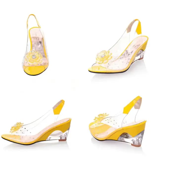 Sandales transparentes à talons ouverts avec motif floral clouté