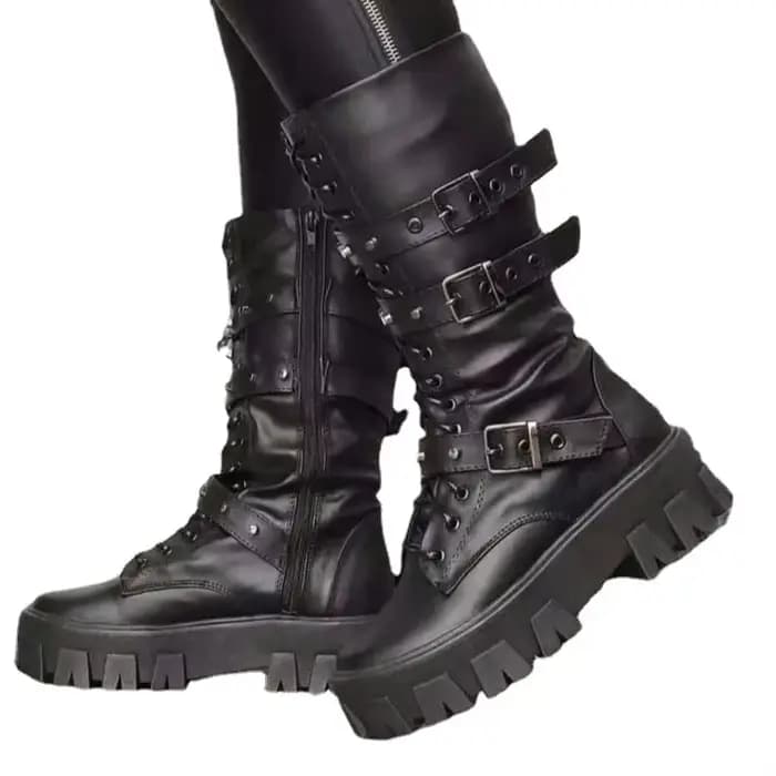 Bottes Mi-Mollet à Lacets et Fermeture Éclair pour Femme