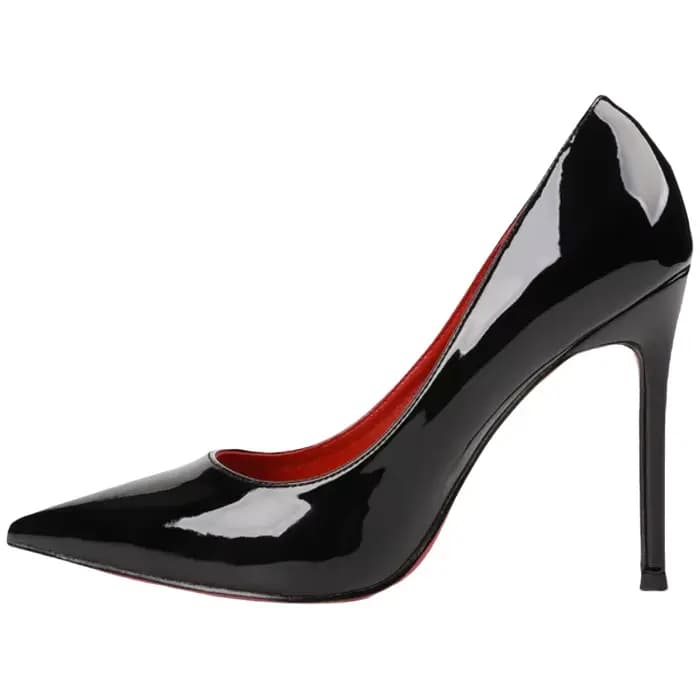 Chaussures à talons hauts en cuir verni rouge pour femme, collection printemps-été-automne, à talon bas, bout pointu, rehaussantes