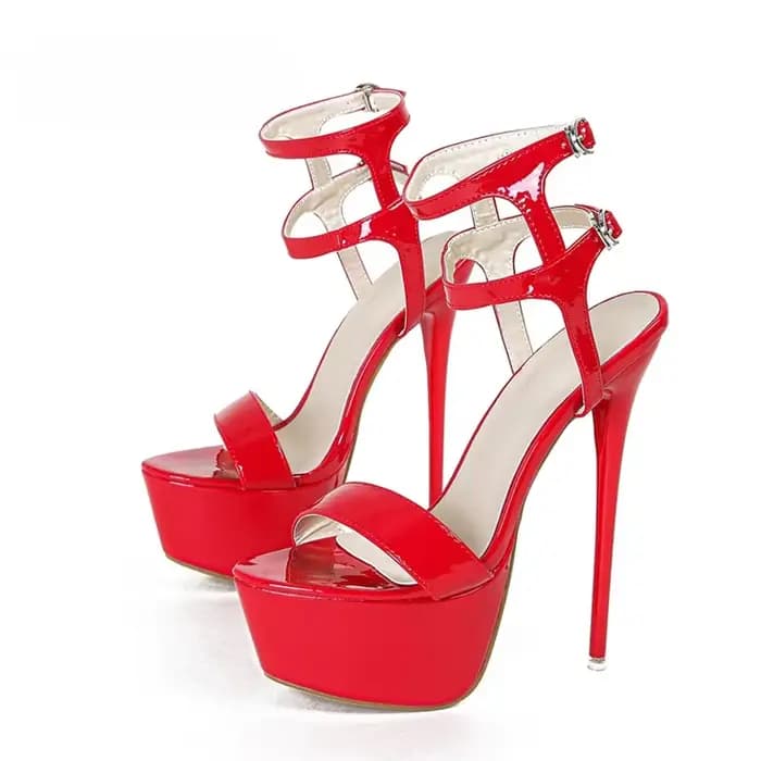 Sandales à plateforme à talons hauts rouges pour femmes, chaussures Sexy à la mode avec sangle à Double boucle, bout ouvert, chaussures de Banquet de mariage, grande taille 45 46