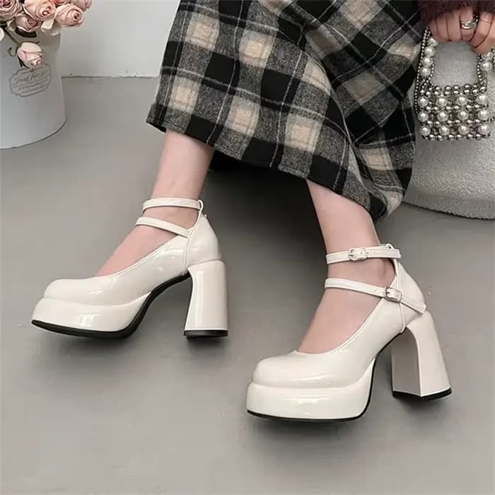 Mary-Escarpins à Essence à Talons Épais pour Femme et Fille
