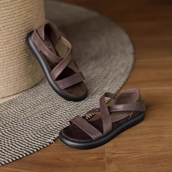 Sandales à talons épais en cuir véritable Ultra doux pour femmes