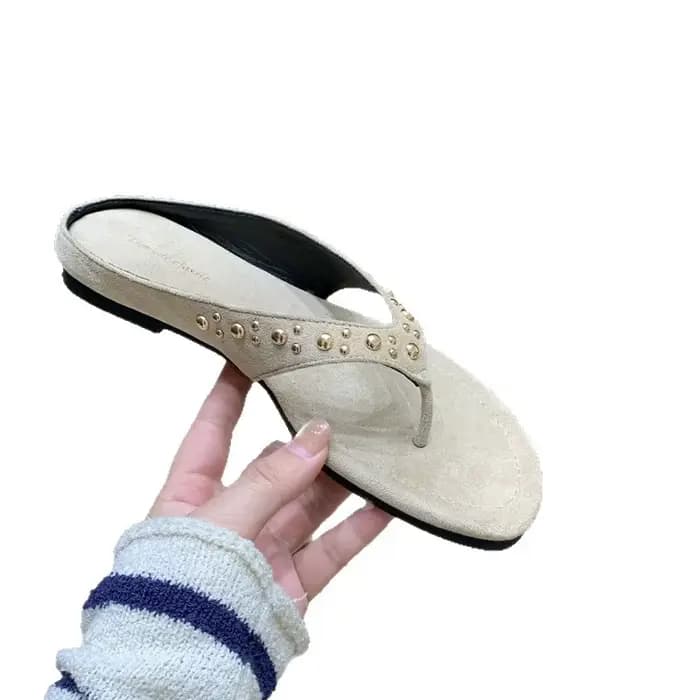 Sandales à talon épais rétro pour femmes, style estival polyvalent, sandales plates pour les vacances, tongs décontractées de plage