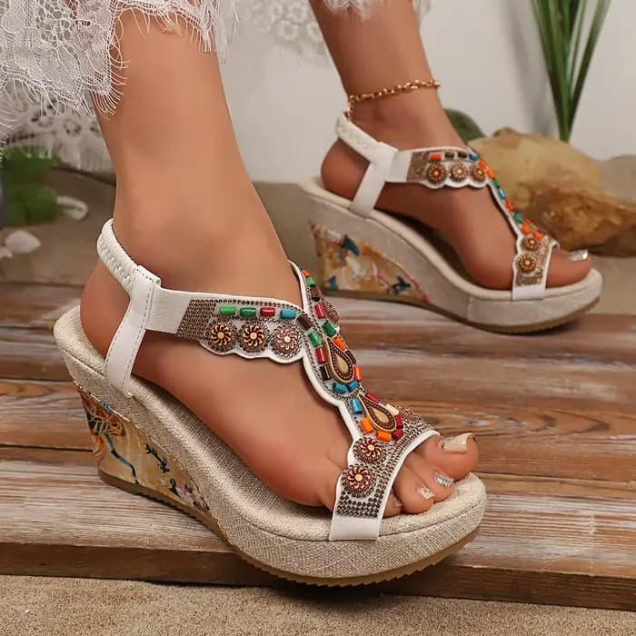 Nouvelles sandales compensées rétro confortables en cuir noir pour femme