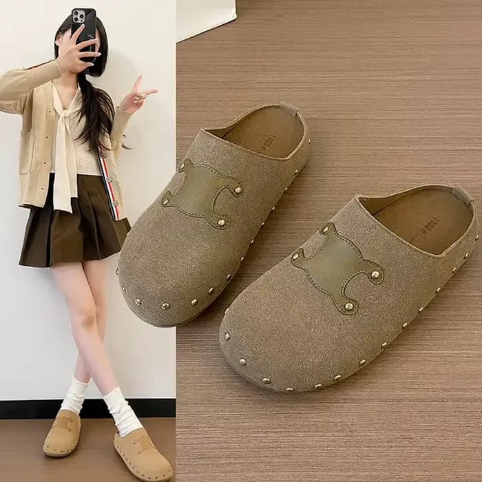 Pantoufles Birken plates en Faux daim pour femmes, Mules Vintage à bout fermé, chaussures d'extérieur à semelle souple en liège, automne
