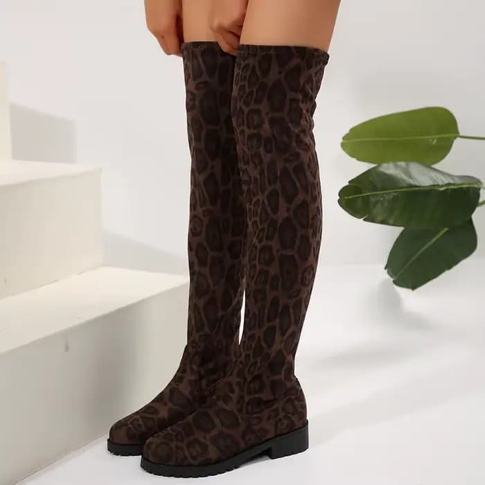 Bottes au dessus du genou pour femmes, cuissardes, talons bas, tendance, élégantes, grande taille, confortables, mode, tête ronde, noires