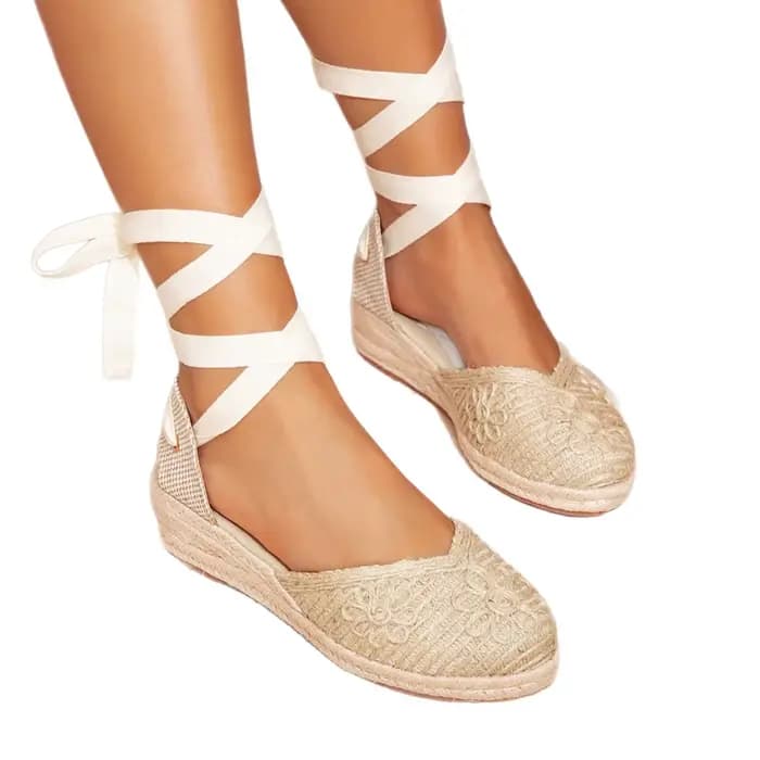 Sandales compensées en corde de lin tressée à bout ouvert, style romain, grandes tailles, pour femme, été, automne, printemps