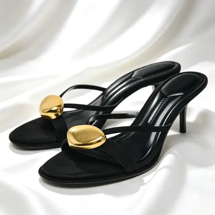 Marque de luxe bout ouvert femmes sandales à talons 2025 nouveau Chic décoration en métal
