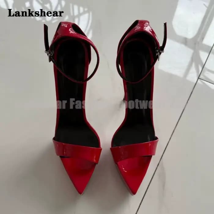 Noir/rouge/abricot/cuir verni plate-forme sandales concepteur femmes bout ouvert Sexy Super talons hauts Sandalias De Mujer Verano